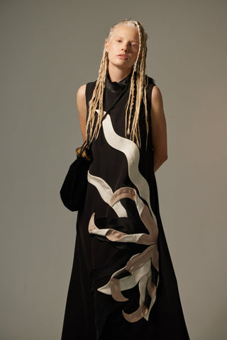 High Neck Sleeveless A-Line Dress – Black - Julia Allert