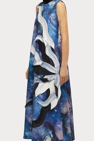 High Neck Sleeveless Dress Abstract Print Blue - Julia Allert