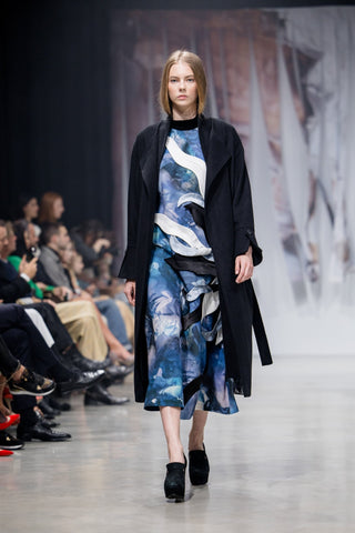 High Neck Sleeveless Dress Abstract Print Blue - Julia Allert