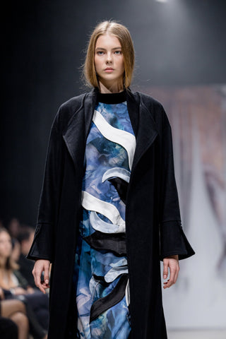 High Neck Sleeveless Dress Abstract Print Blue - Julia Allert