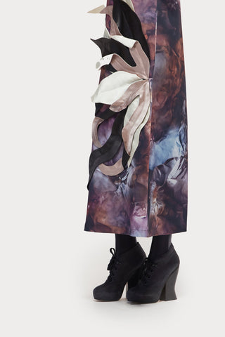 High Neck Sleeveless Dress Abstract Print Brown - Julia Allert