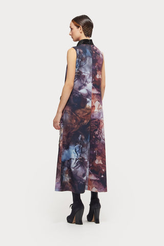 High Neck Sleeveless Dress Abstract Print Brown - Julia Allert