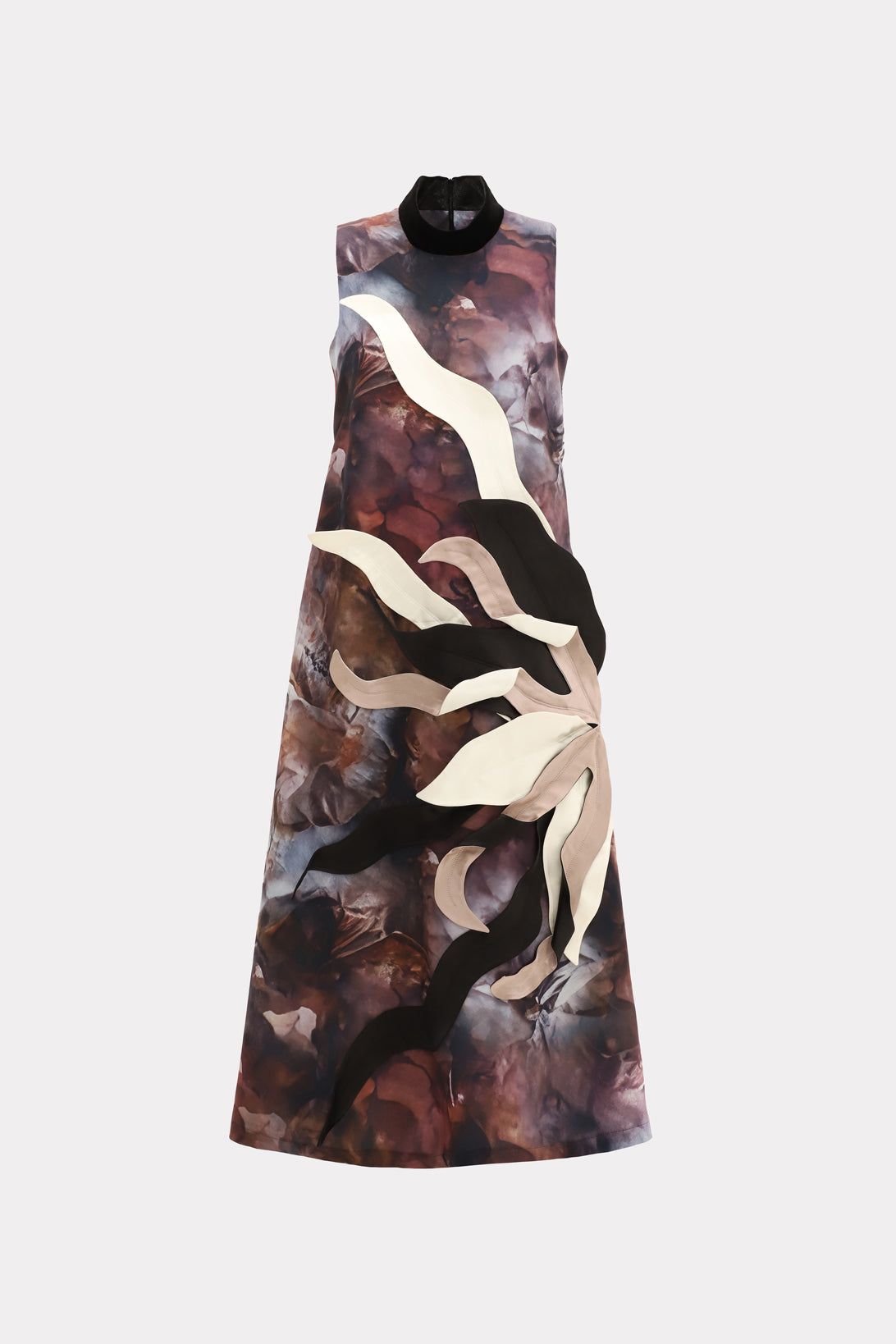 High Neck Sleeveless Dress Abstract Print Brown M High Neck Sleeveless Dress Abstract Print Brown M
