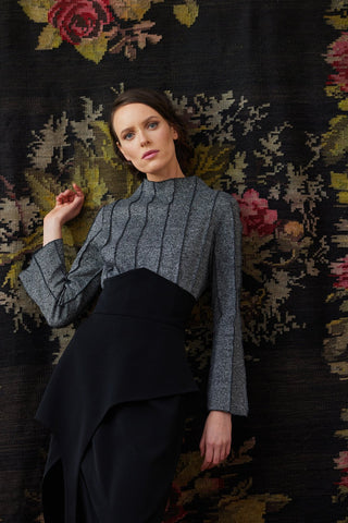 High-Neck Top With Seams Soft Knit Grey - Julia Allert