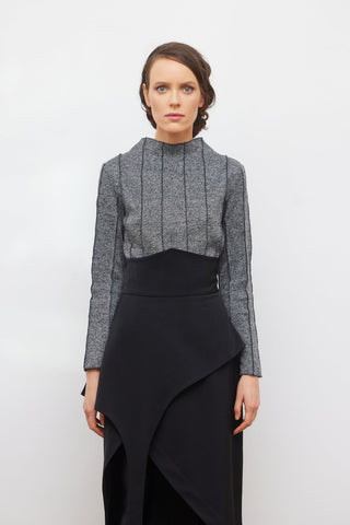 High-Neck Top With Seams Soft Knit Grey - Julia Allert