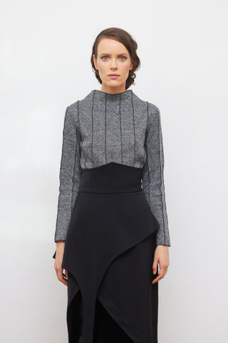 High-Neck Top With Seams Soft Knit Grey