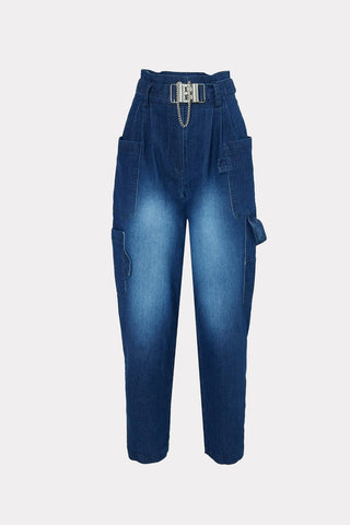 High Rise Mom Fit Jeans Cargo