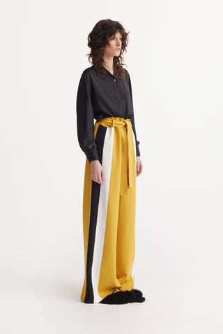 High Rise Stripe Wide Leg Pants - Yellow