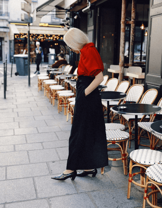 High Waist A-Line Black Long Skirt With Belt - Julia Allert