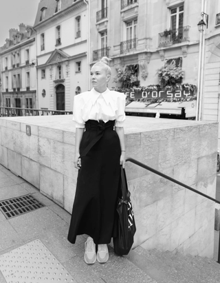 High Waist A-Line Black Long Skirt With Belt - Julia Allert