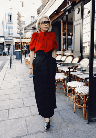High Waist A-Line Black Long Skirt With Belt - Julia Allert