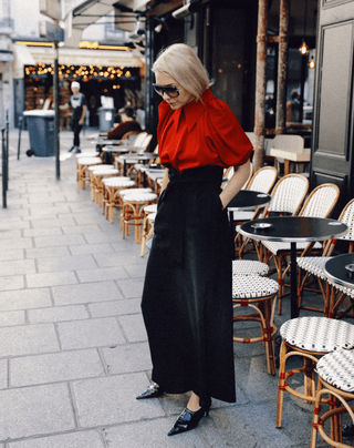 High Waist A-Line Black Long Skirt With Belt - Julia Allert