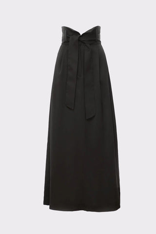 High Waist A-Line Black Long Skirt With Belt