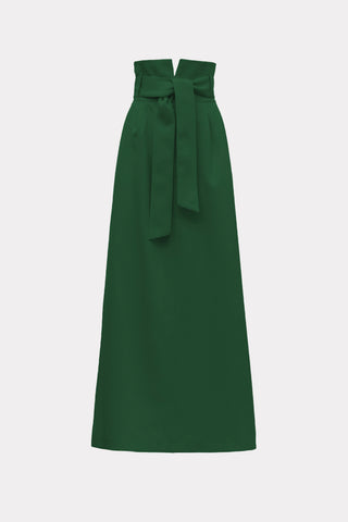 High Waist A-Line Long Skirt With Belt - Green
