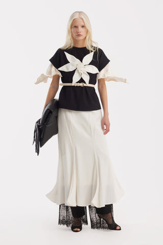 High Waist Double-Sided Satin Maxi Skirt – Ivory - Julia Allert