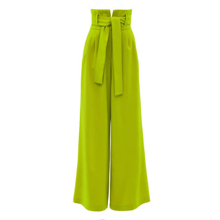 High Waist Long Wide Leg Trousers Green Yellow