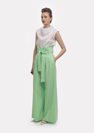 High Waist Long Wide Leg Trousers Mint Green - Julia Allert