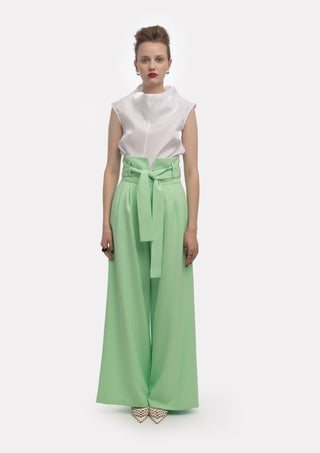 High Waist Long Wide Leg Trousers Mint Green - Julia Allert