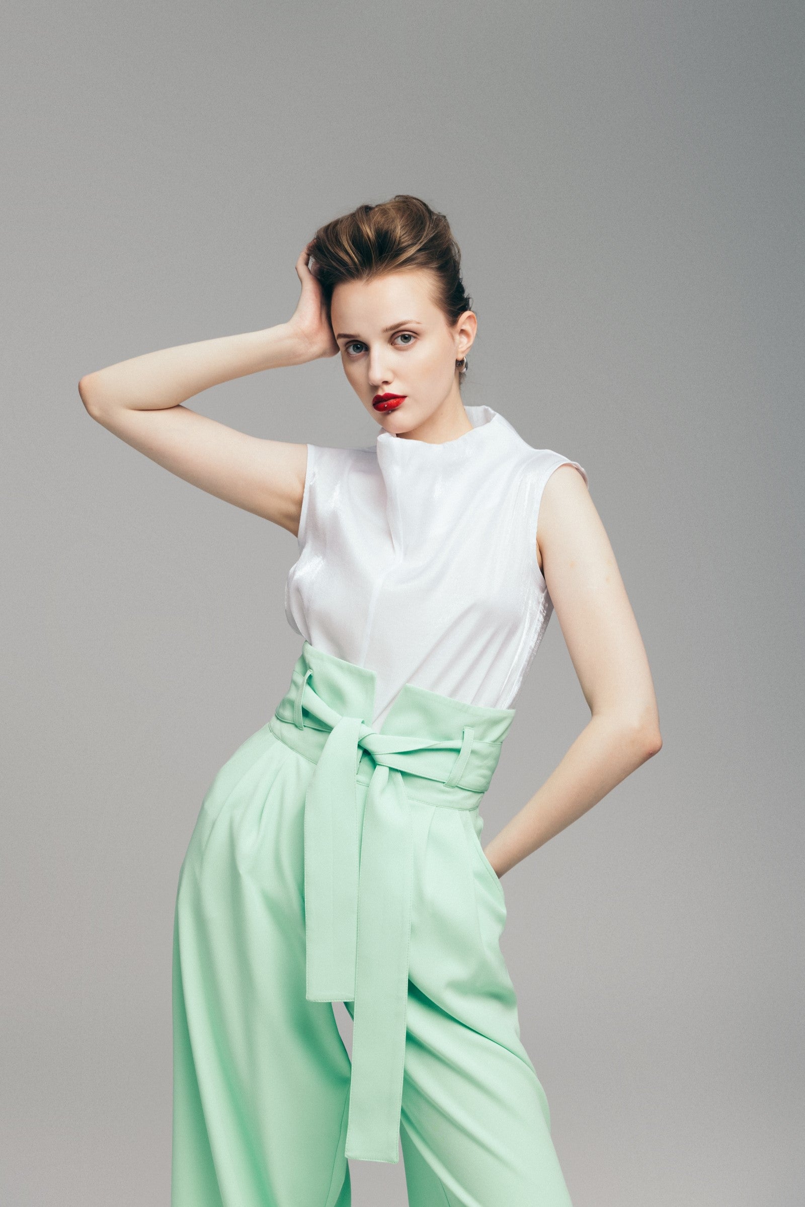 High Waist Long Wide Leg Trousers Mint Green Julia Allert High Waist Long Wide Leg Trousers Mint Green Julia Allert