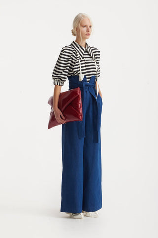 High Waist Long Wide Leg Trousers Navy Blue - Julia Allert