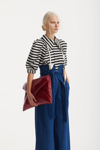 High Waist Long Wide Leg Trousers Navy Blue - Julia Allert