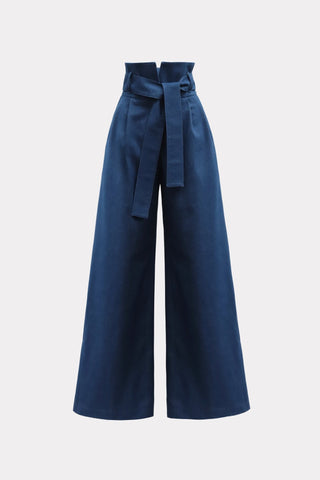 High Waist Long Wide Leg Trousers Navy Blue - Julia Allert