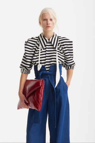 High Waist Long Wide Leg Trousers Navy Blue - Julia Allert