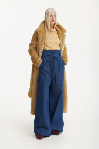 High Waist Long Wide Leg Trousers Navy Blue