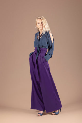 High Waist Long Wide Leg Trousers Pink-Purple - Julia Allert