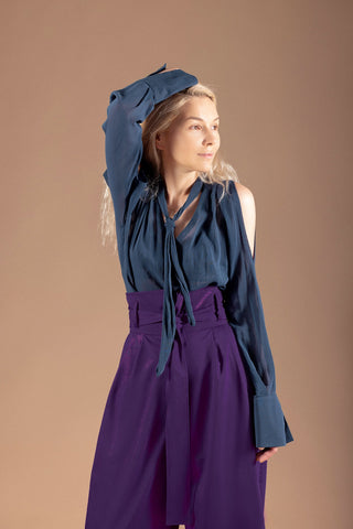 High Waist Long Wide Leg Trousers Pink-Purple - Julia Allert