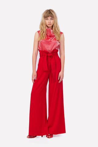 High Waist Long Wide Leg Trousers Red - Julia Allert