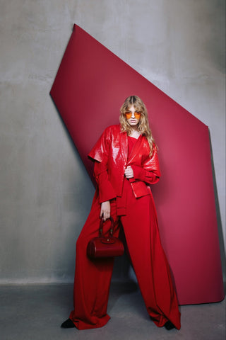 High Waist Long Wide Leg Trousers Red - Julia Allert