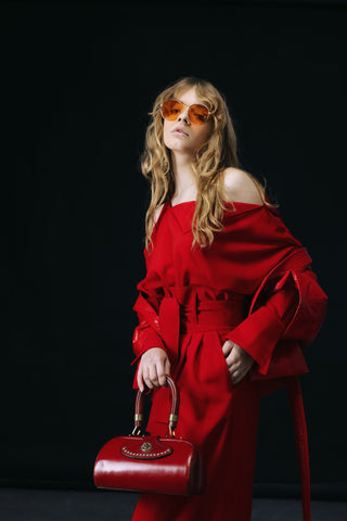 High Waist Long Wide Leg Trousers Red - Julia Allert