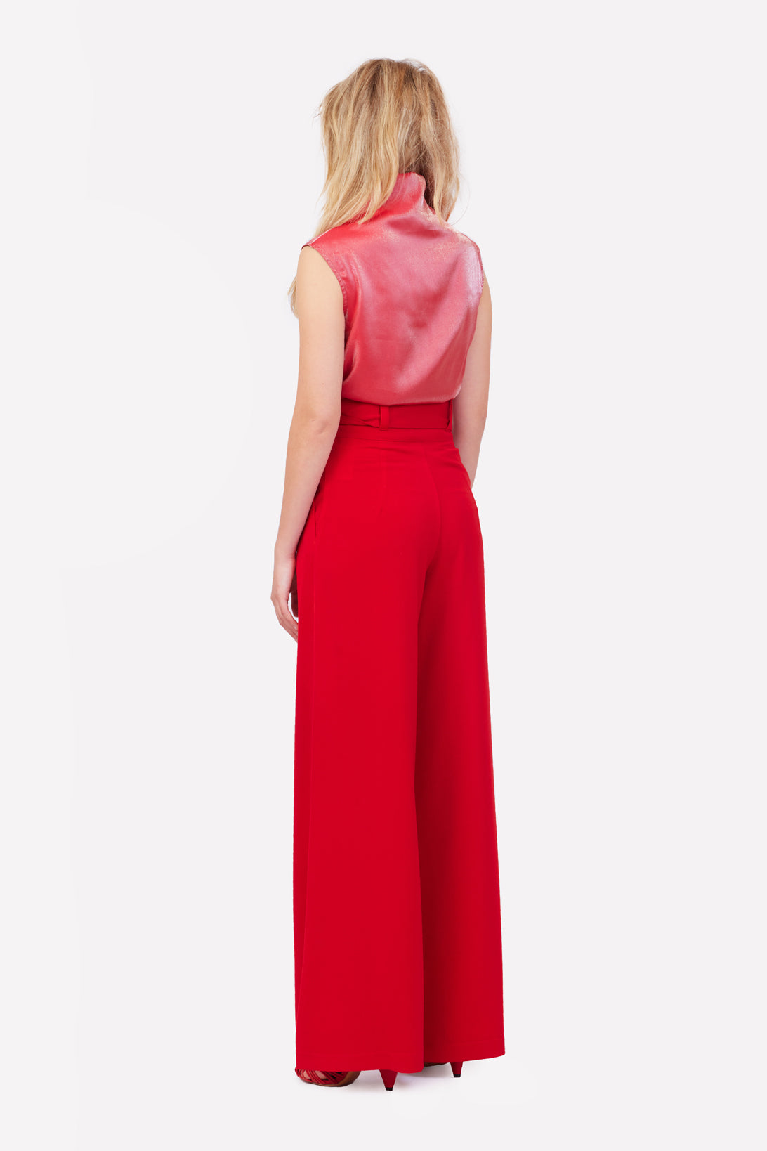 High Waist Long Wide Leg Trousers Red XS High Waist Long Wide Leg Trousers Red XS