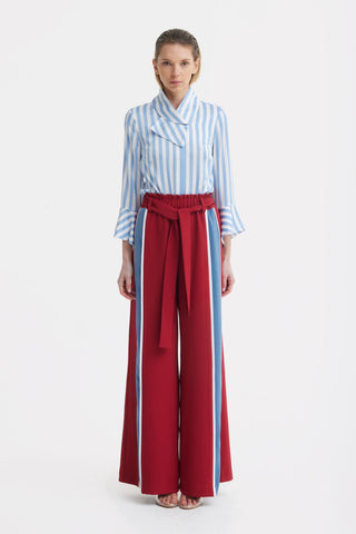 Belted High Waist Wide Leg Pants – Burgundy