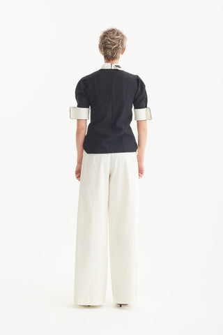 High-Waisted Cotton Wrap Trousers , Skirt Effect - Ivory - Julia Allert