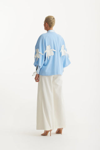 High-Waisted Cotton Wrap Trousers , Skirt Effect - Ivory - Julia Allert