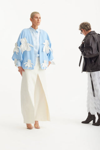 High-Waisted Cotton Wrap Trousers , Skirt Effect - Ivory - Julia Allert