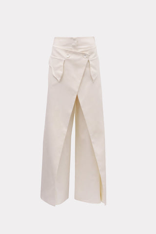 High-Waisted Cotton Wrap Trousers , Skirt Effect - Ivory - Julia Allert