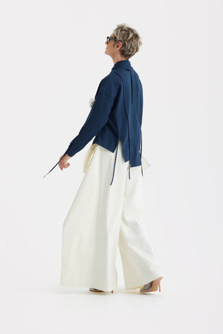 High-Waisted Cotton Wrap Trousers , Skirt Effect - Ivory - Julia Allert
