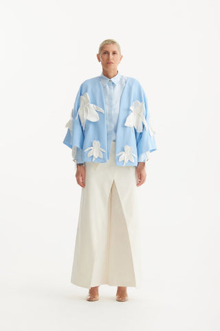High-Waisted Cotton Wrap Trousers , Skirt Effect - Ivory - Julia Allert