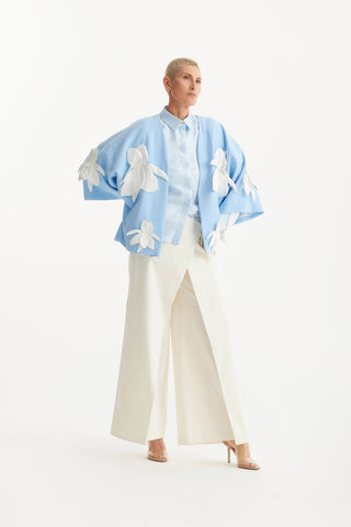 High-Waisted Cotton Wrap Trousers , Skirt Effect - Ivory - Julia Allert