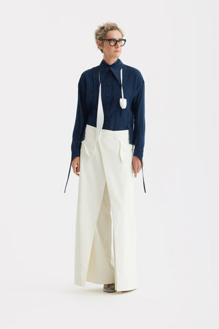 High-Waisted Cotton Wrap Trousers , Skirt Effect - Ivory