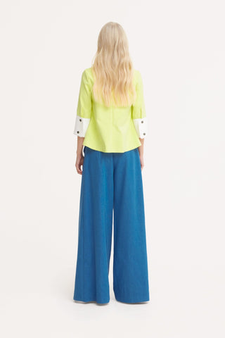 High-Waisted Denim Wrap Trousers, Skirt Effect - Blue - Julia Allert