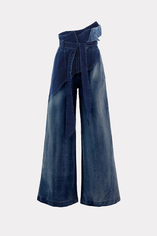 High-Waisted Flared Trousers Tie-Die Blue Denim