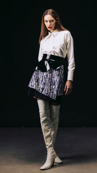 High-Waisted Multi-Layered Mini Skirt With Patent Belt Liliac - Julia Allert