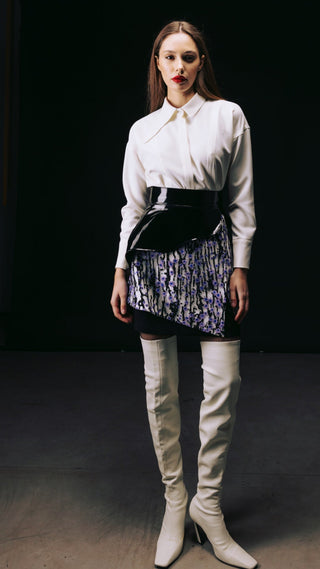 High-Waisted Multi-Layered Mini Skirt With Patent Belt Liliac - Julia Allert