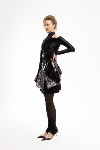 High-Waisted Multi-Layered Mini Skirt With Patent Belt Liliac - Julia Allert
