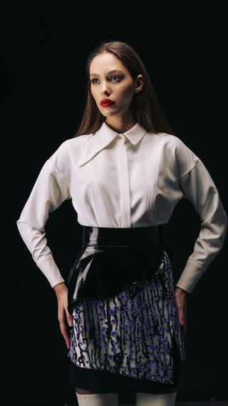 High-Waisted Multi-Layered Mini Skirt With Patent Belt Liliac - Julia Allert