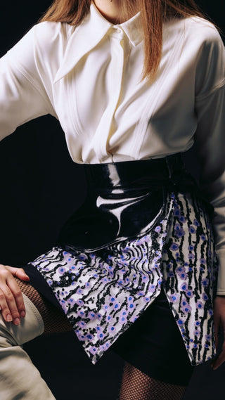 High-Waisted Multi-Layered Mini Skirt With Patent Belt Liliac - Julia Allert